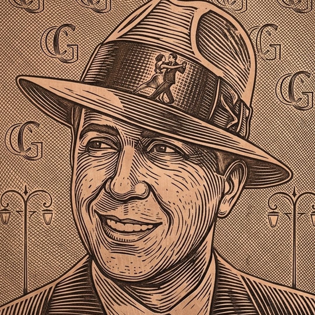 VINILO PARA PARED ESTAMPADO CON ROSTRO GARDEL